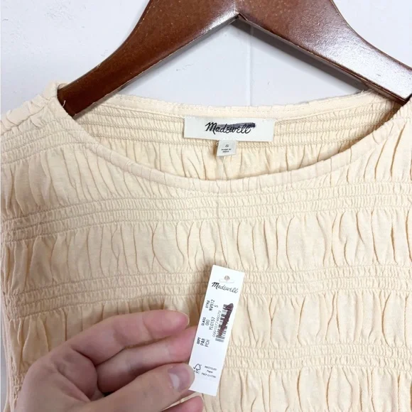 Madewell yellow sachi smocked boatneck tank top size SM new - Picture 7 of 9
